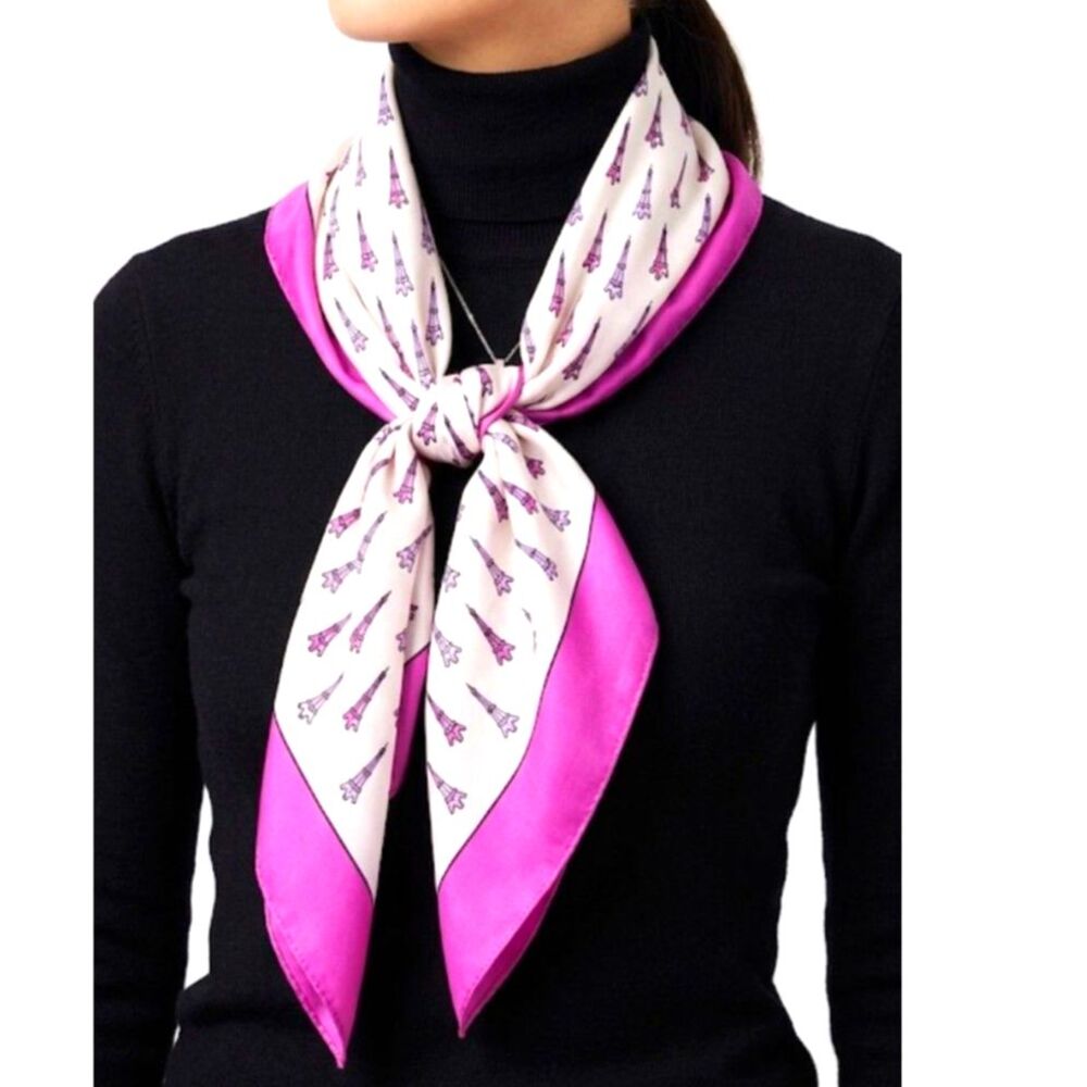 Patricia Paris Pink Ivory Black Eiffel Tower Print Polyester 33.5" Square Scarf
